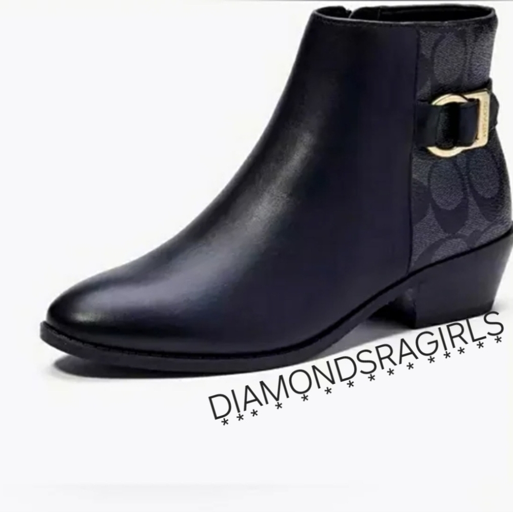 COACH Dany Black Leather Signature Logo Ankle Boots Womens 8.5 NIB FIRM PRICE